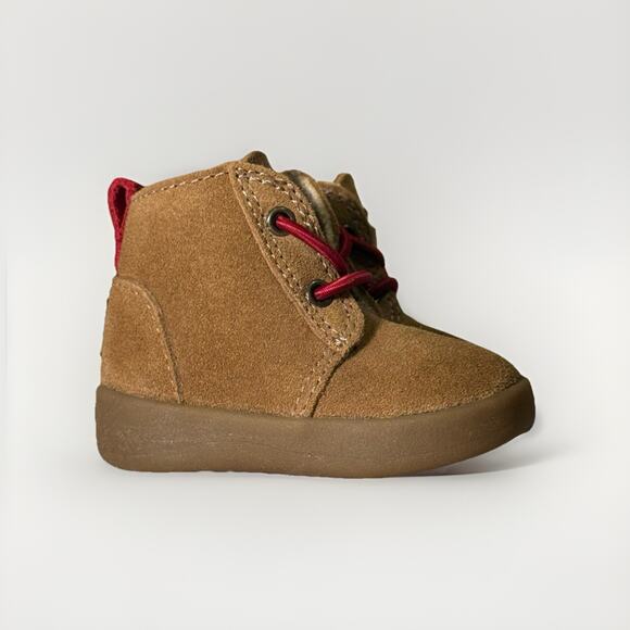UGG Kids Bixbee Boots Infant 0.5 US Baby Brown Suede Chukka Crib Shoes Red Pull - Picture 1 of 8